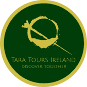 A green circle with the words tara tours ireland written in it.